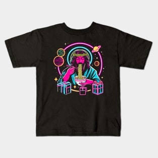 RAMEN JESUS PLANETS STARS RETRO 80'S NEON VIBE Kids T-Shirt
